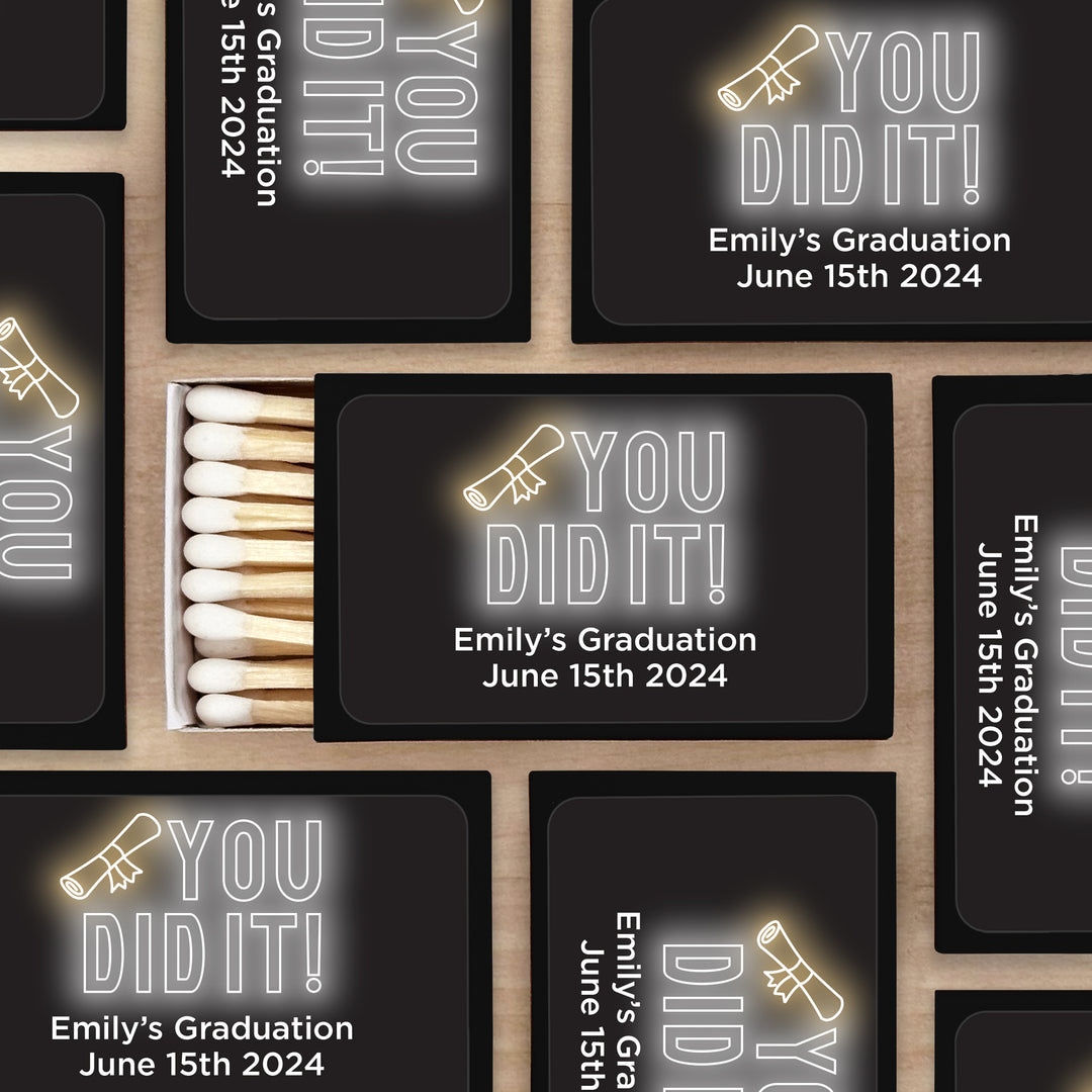 Graduation Favor Matches, Neon Disco Grad (Set of 50)