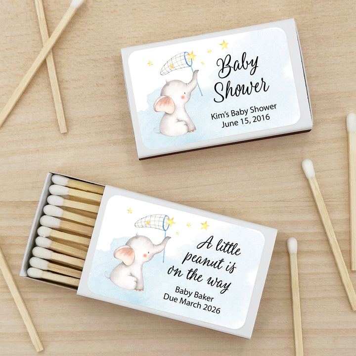 Baby Shower Favor Matches, Baby Boy Elephant (Set of 50)