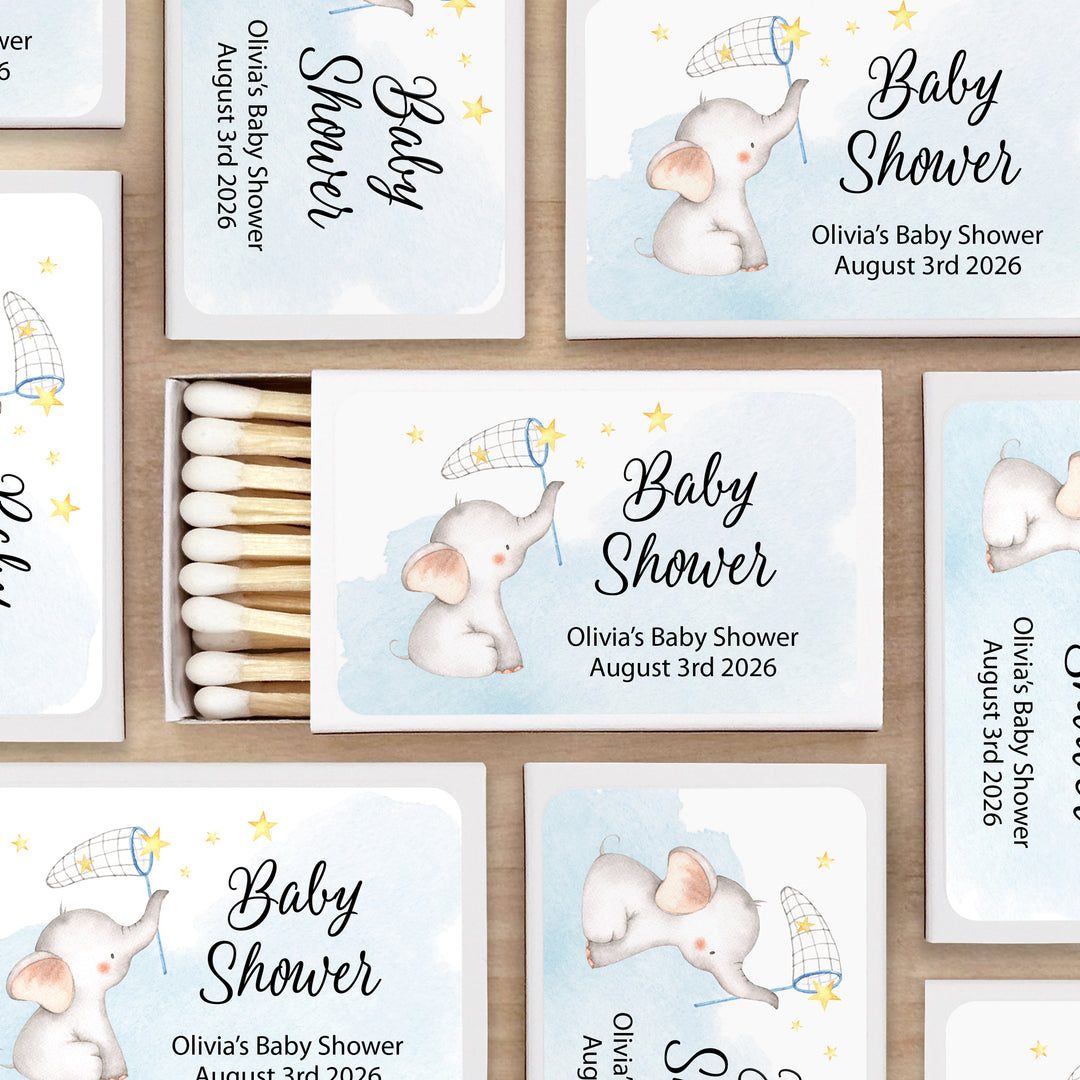 Baby Shower Favor Matches, Baby Boy Elephant (Set of 50)