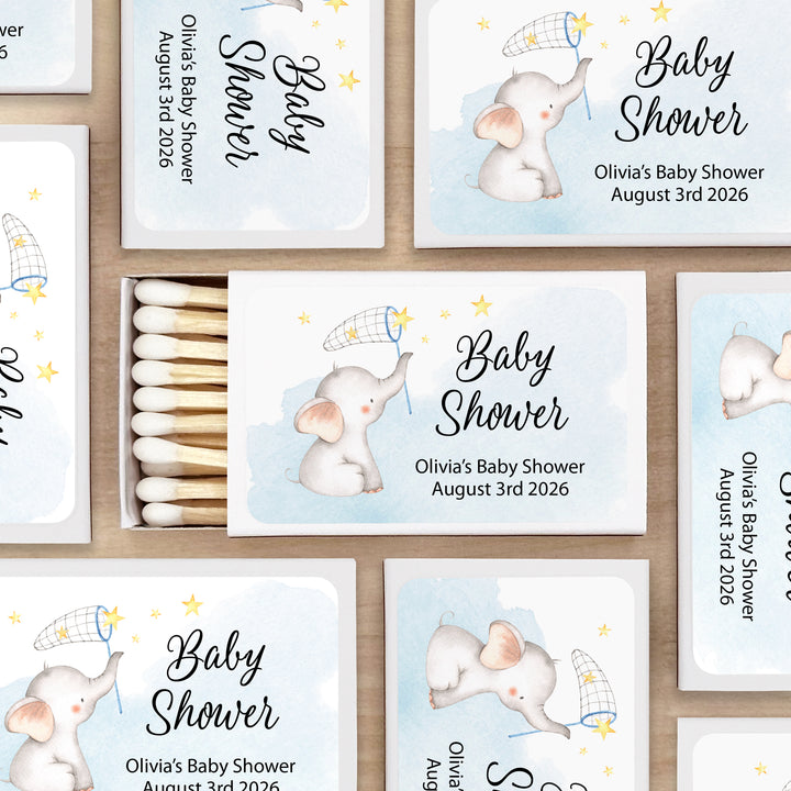 Baby Shower Favor Matches, Baby Boy Elephant (Set of 50)