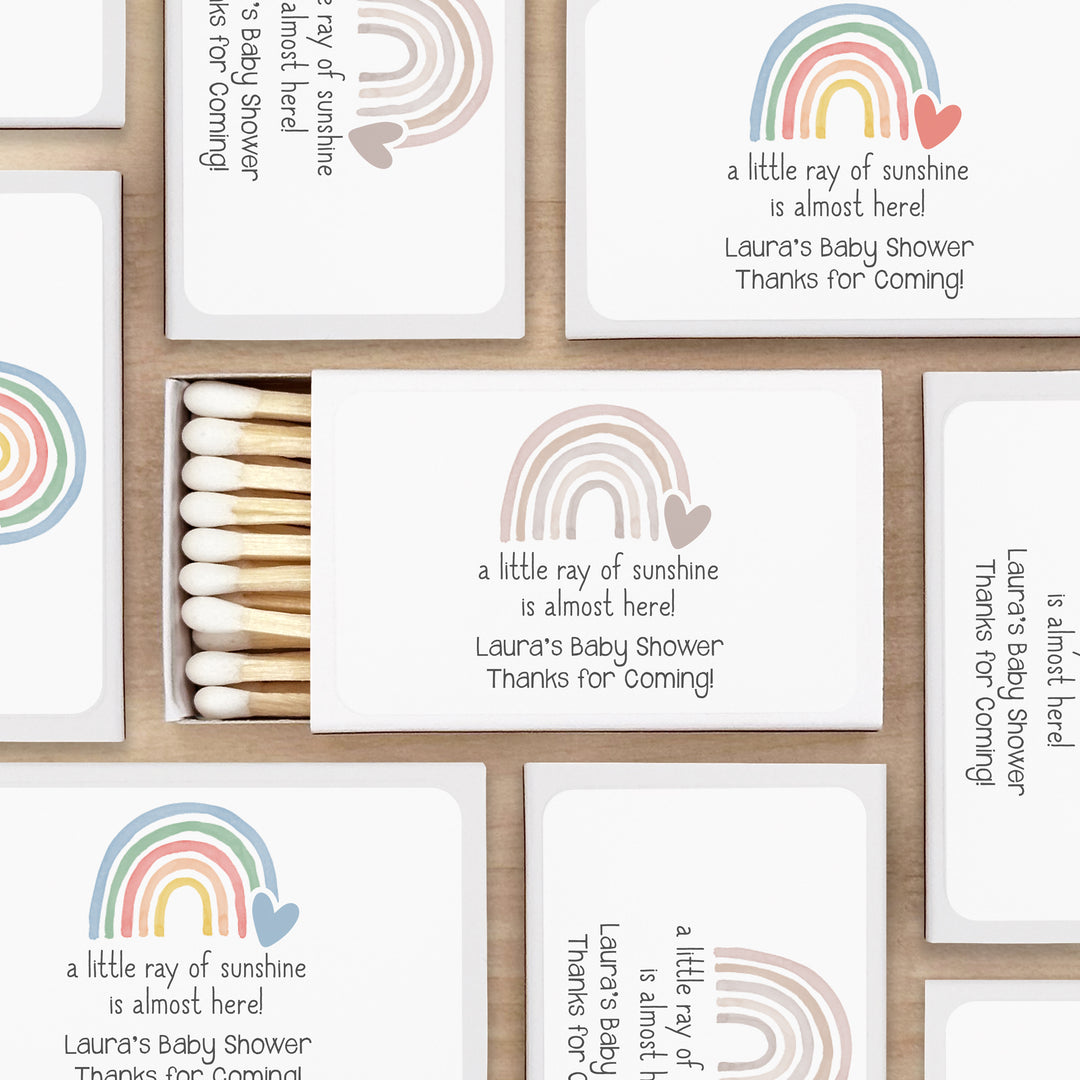 Baby Shower Favor Matches, Rainbow Heart (Set of 50)
