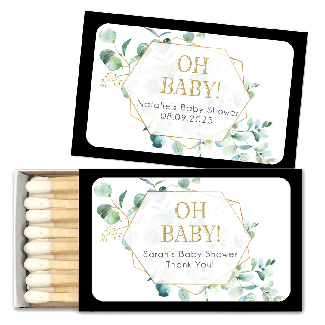 Baby Shower Favor Matches, Baby Geometric Wreath (Set of 50)