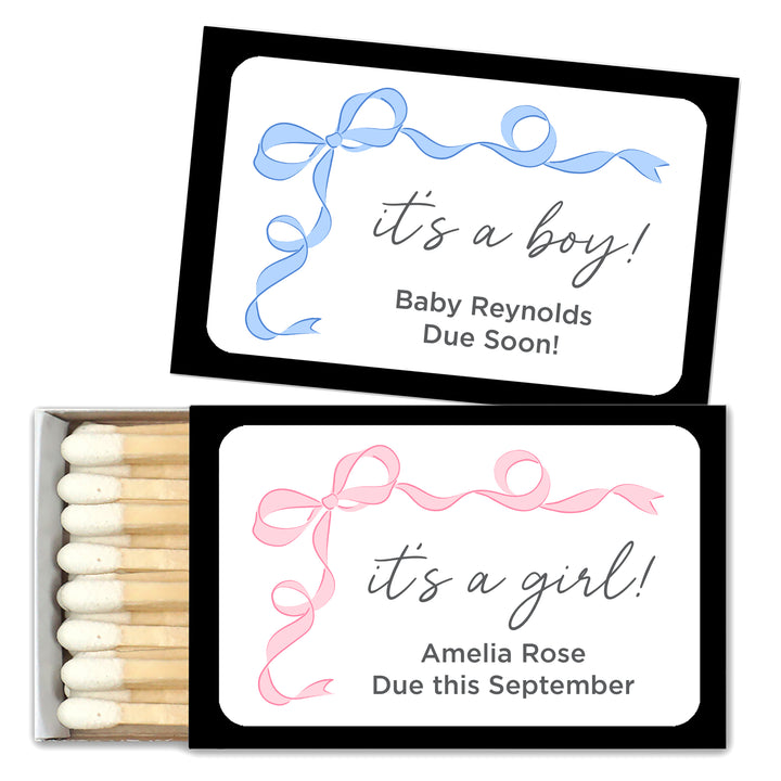 Baby Shower Favor Matches, Hand Drawn Ribbon, Oh Baby (Set of 50)