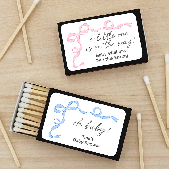 Baby Shower Favor Matches, Hand Drawn Ribbon, Oh Baby (Set of 50)
