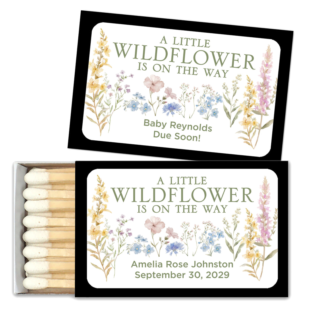 A Little Wildflower is on the Way, Baby Shower Favor Matches (Set of 50)