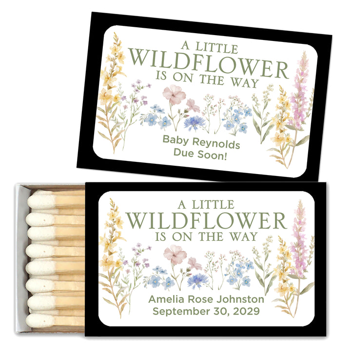 A Little Wildflower is on the Way, Baby Shower Favor Matches (Set of 50)