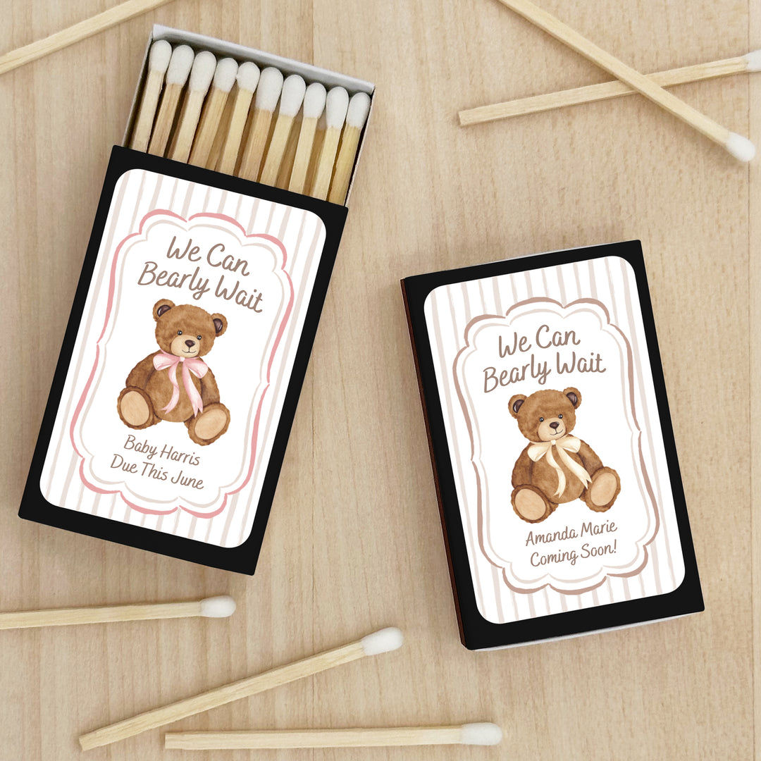 We Can Bearly Wait, Watercolor Bear, Baby Shower Favor Matches (Set of 50)