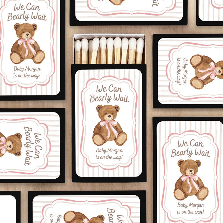 We Can Bearly Wait, Watercolor Bear, Baby Shower Favor Matches (Set of 50)