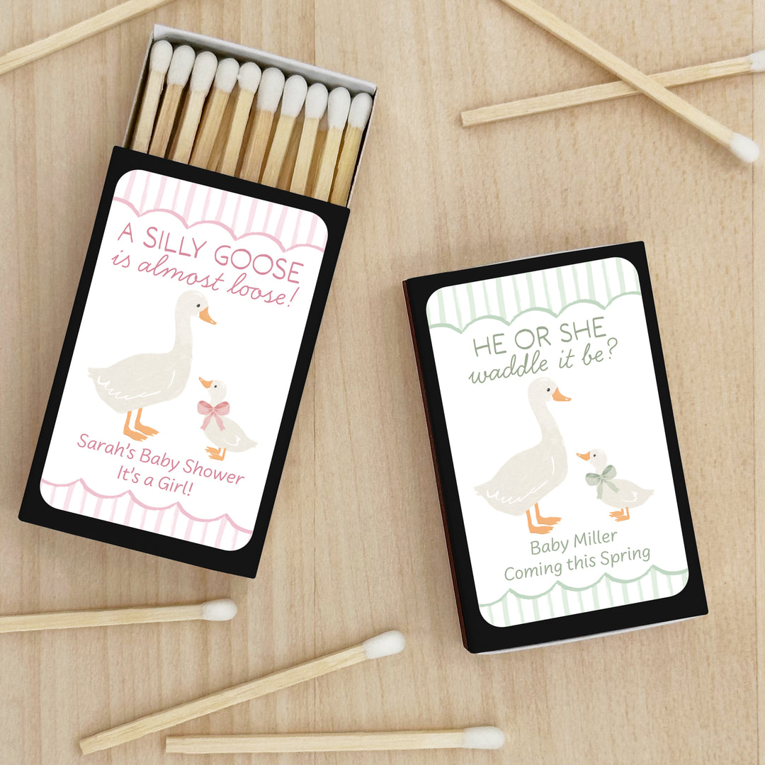 A Silly Goose is Almost Loose, Baby Shower Favor Matches (Set of 50)