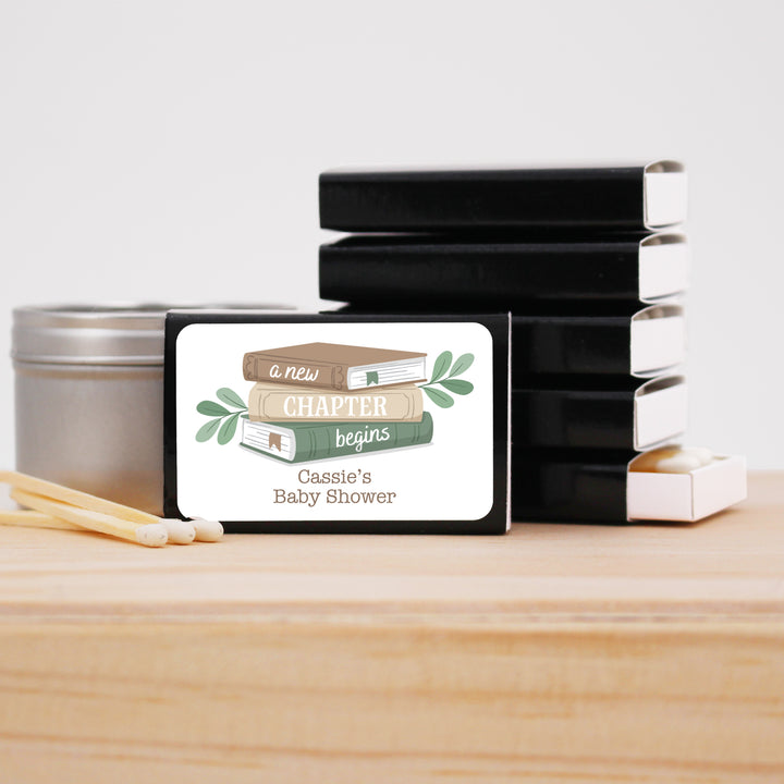 A New Chapter Begins, Book Themed Baby Shower, Baby Shower Favor Matches (Set of 50)