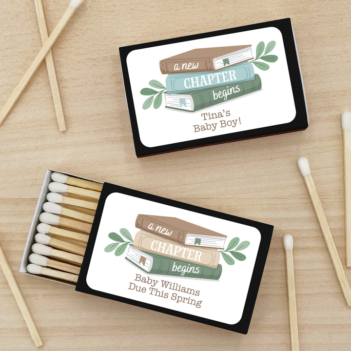 A New Chapter Begins, Book Themed Baby Shower, Baby Shower Favor Matches (Set of 50)