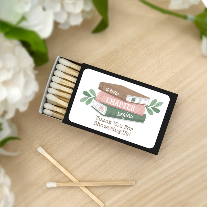A New Chapter Begins, Book Themed Baby Shower, Baby Shower Favor Matches (Set of 50)