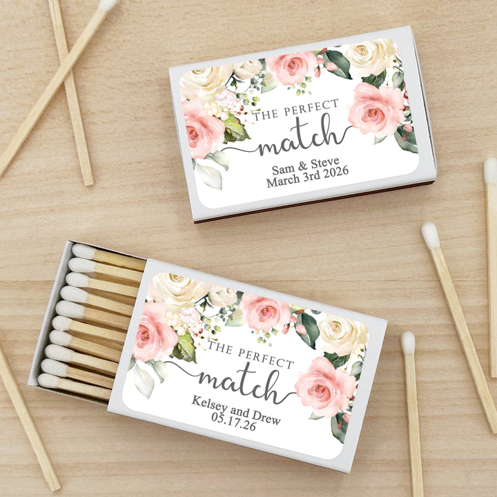 Wedding Favor Matches, Pink and White Floral (Set of 50)