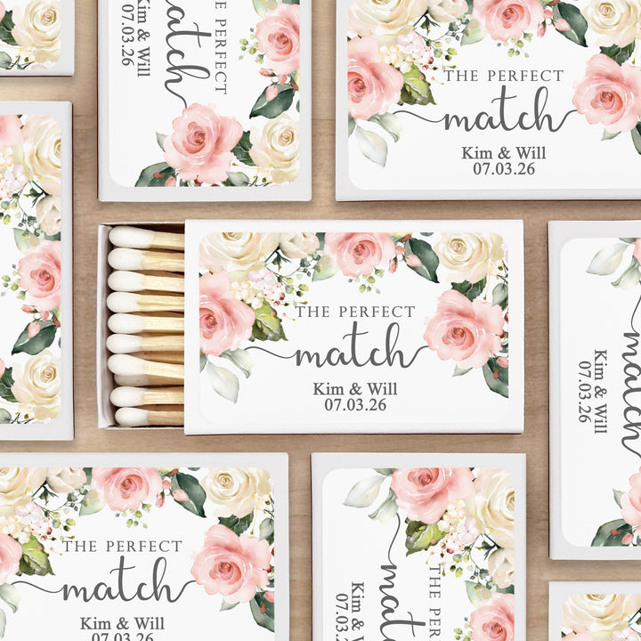 Wedding Favor Matches, Pink and White Floral (Set of 50)