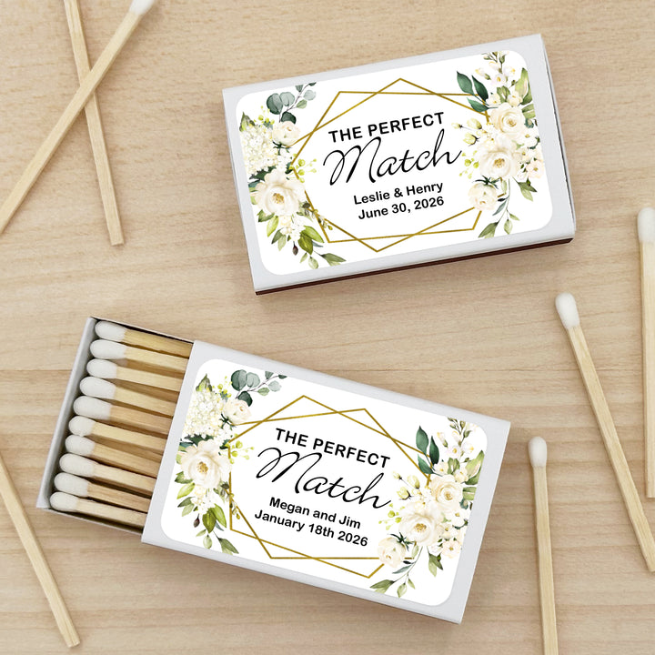 Wedding Favor Matches, The Perfect Match, Geometric Floral (Set of 50)