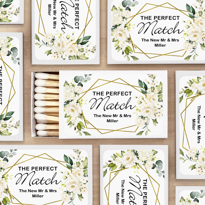 Wedding Favor Matches, The Perfect Match, Geometric Floral (Set of 50)