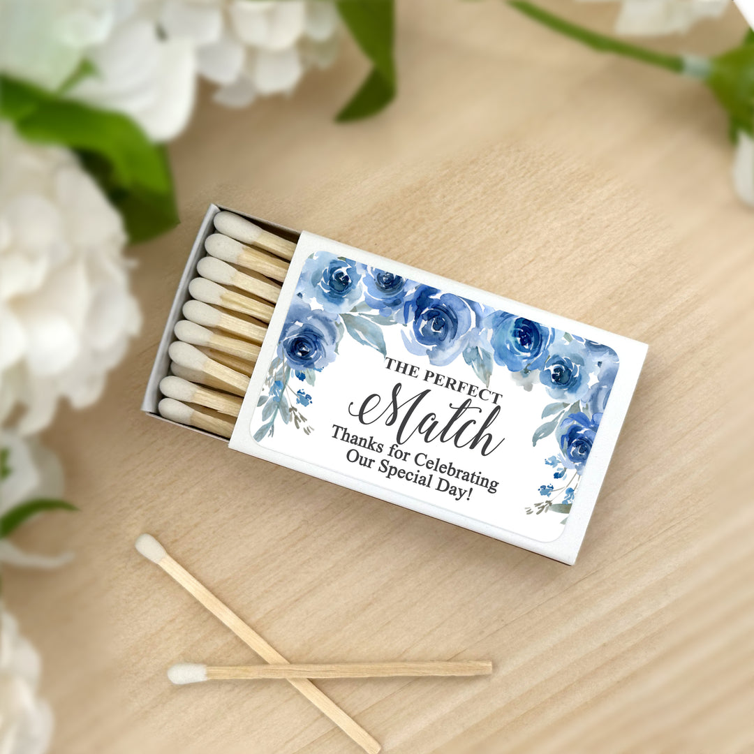 Wedding Favor Matches, Blue Floral (Set of 50)