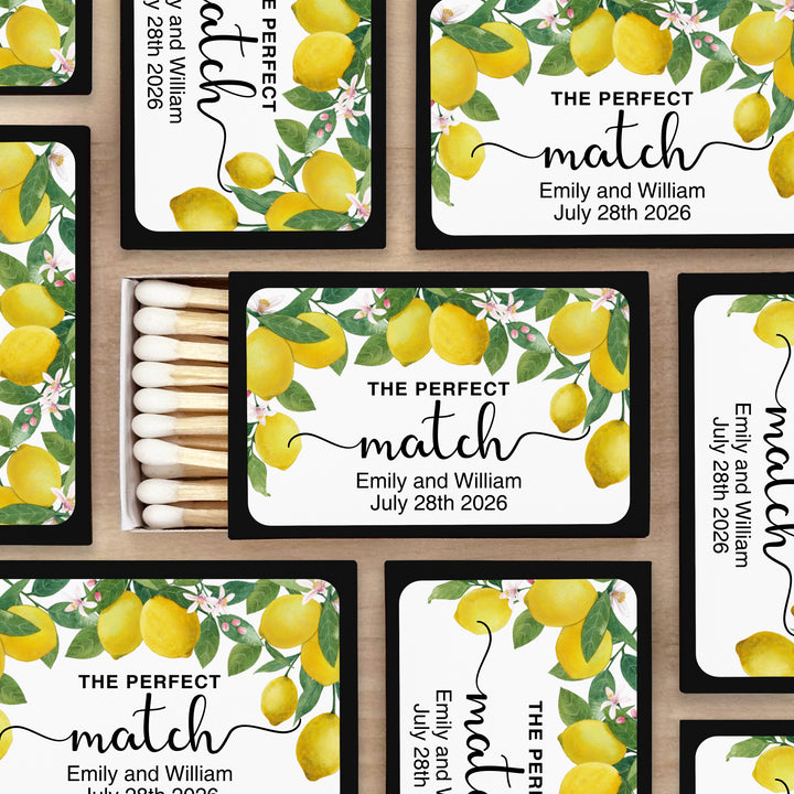 Wedding Favor Matches, The Perfect Match, Lemon Floral (Set of 50)