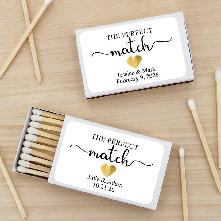 Wedding Favor Matches, The Perfect Match Gold Heart (Set of 50)