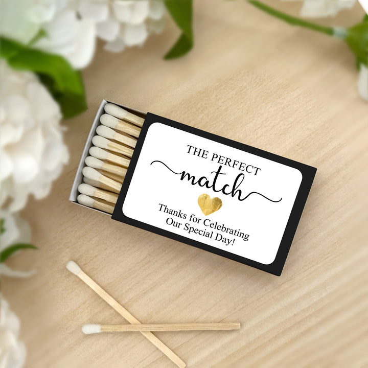 Wedding Favor Matches, The Perfect Match Gold Heart (Set of 50)