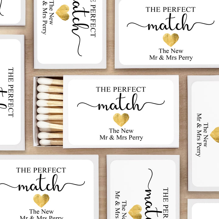 Wedding Favor Matches, The Perfect Match Gold Heart (Set of 50)