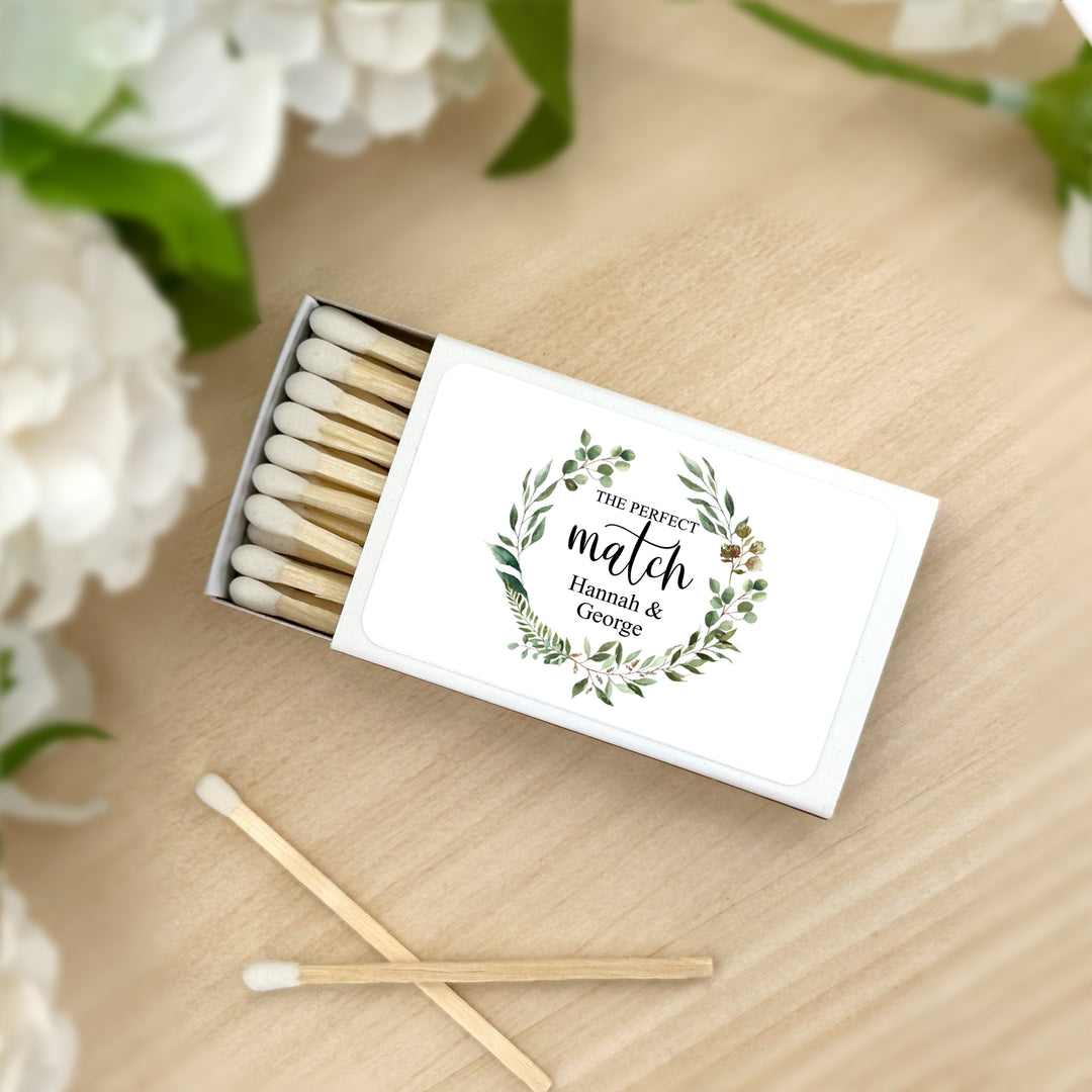 Wedding Favor Matches, Green Wreath (Set of 50)