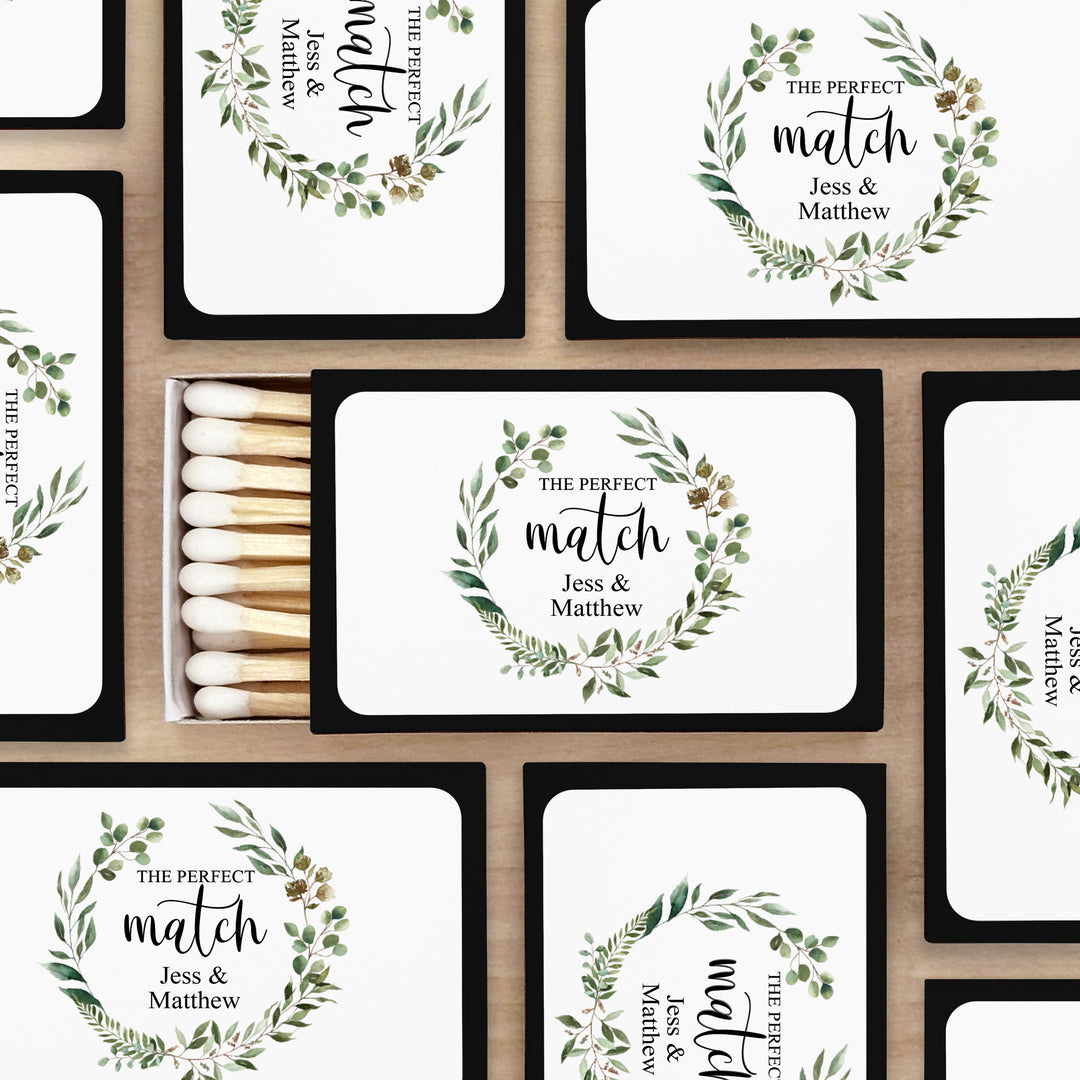 Wedding Favor Matches, Green Wreath (Set of 50)