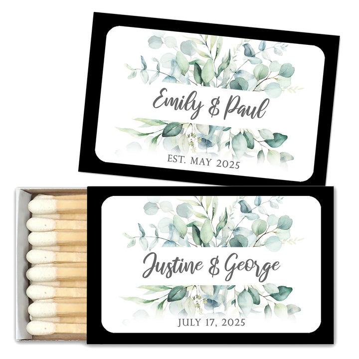 Wedding Favor Matches, "Perfect Match" Custom Matches, Personalized Matchboxes, Wedding Favors, Eucalyptus