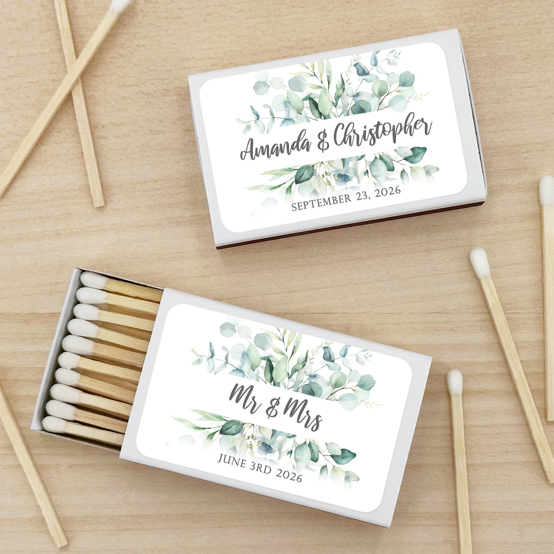 Wedding Favor Matches, "Perfect Match" Custom Matches, Personalized Matchboxes, Wedding Favors, Eucalyptus