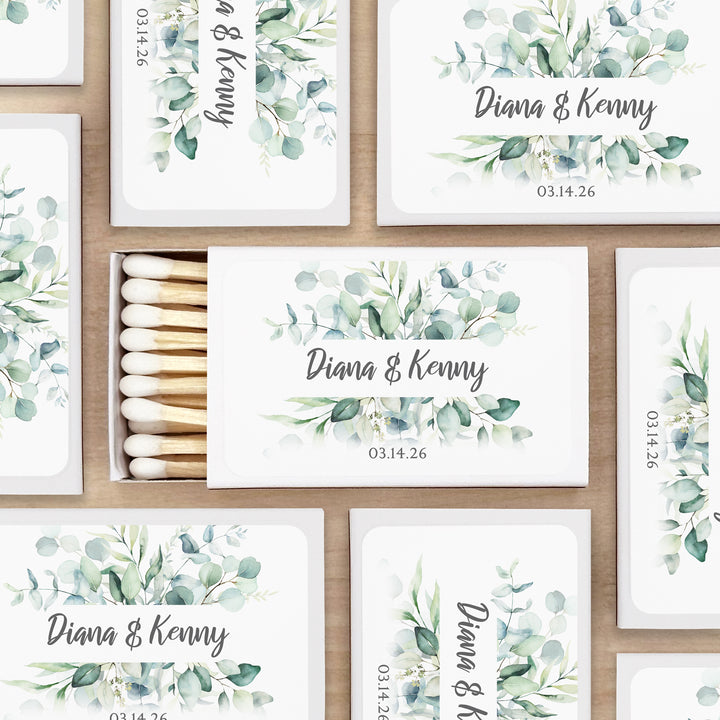 Wedding Favor Matches, "Perfect Match" Custom Matches, Personalized Matchboxes, Wedding Favors, Eucalyptus