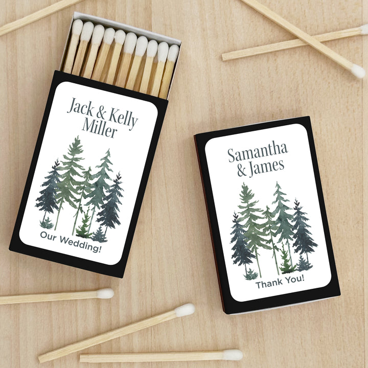 Watercolor Pine Trees Wedding Matches - Set of 50