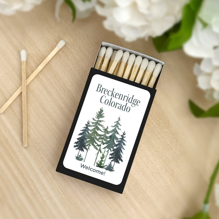 Watercolor Pine Trees Wedding Matches - Set of 50