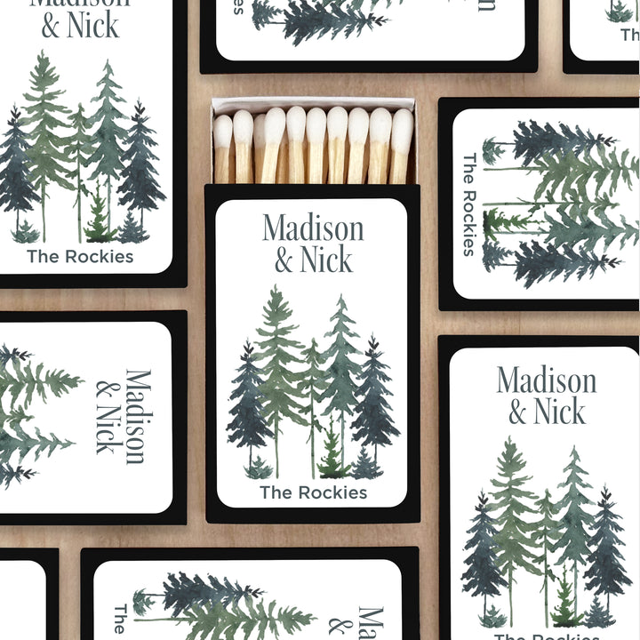Watercolor Pine Trees Wedding Matches - Set of 50