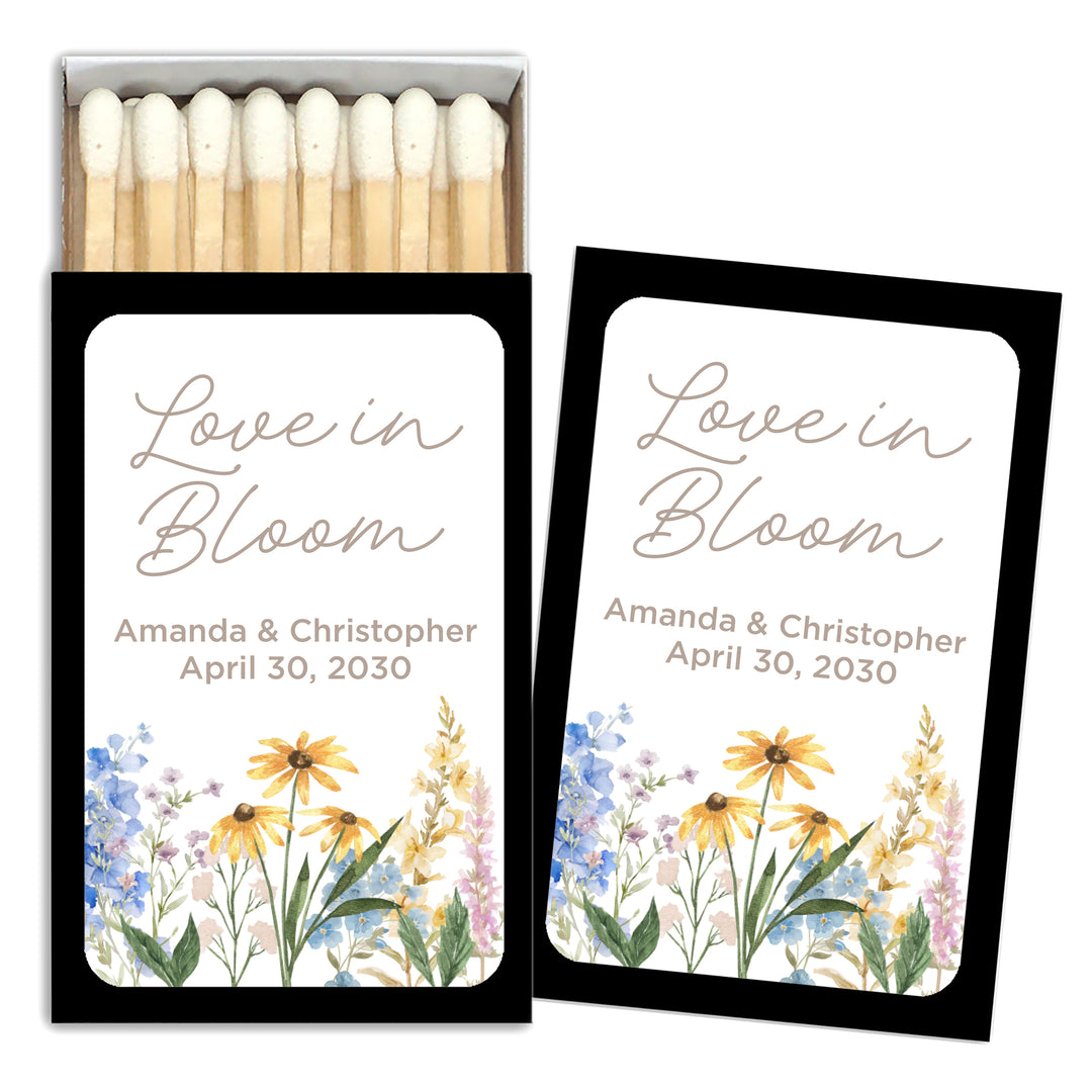 Love in Bloom, Let Love Grow, Wildflower Wedding, Wedding Matches (Set of 50)