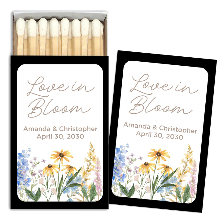 Love in Bloom, Let Love Grow, Wildflower Wedding, Wedding Matches (Set of 50)