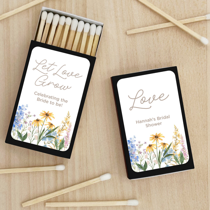Love in Bloom, Let Love Grow, Wildflower Wedding, Wedding Matches (Set of 50)