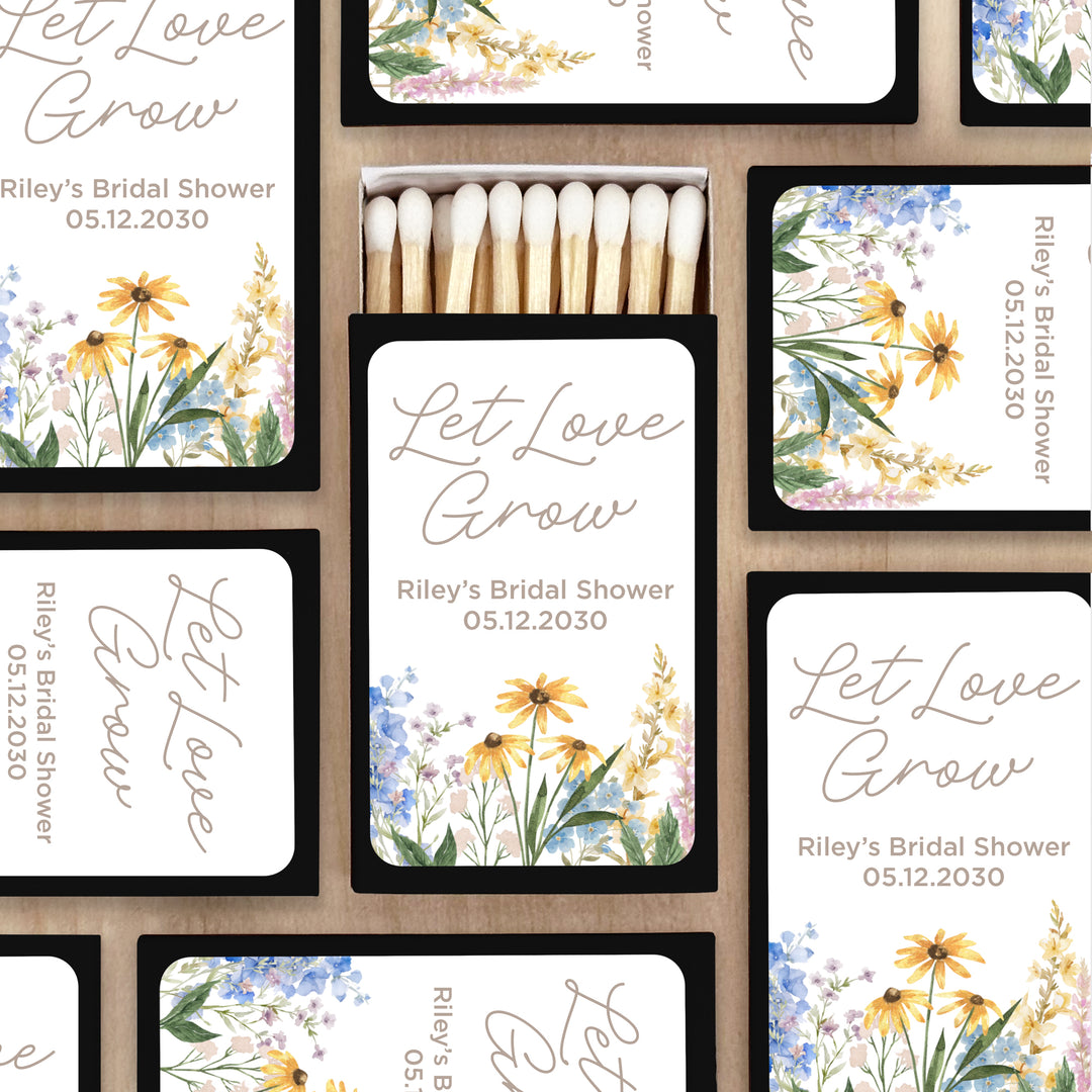 Love in Bloom, Let Love Grow, Wildflower Wedding, Wedding Matches (Set of 50)