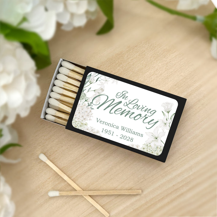 Memorial Matches, Sympathy Matches, Funeral Service Favor, In Loving Memory Favor, Celebration of Life, Memorial Service Keepsake -Set of 50