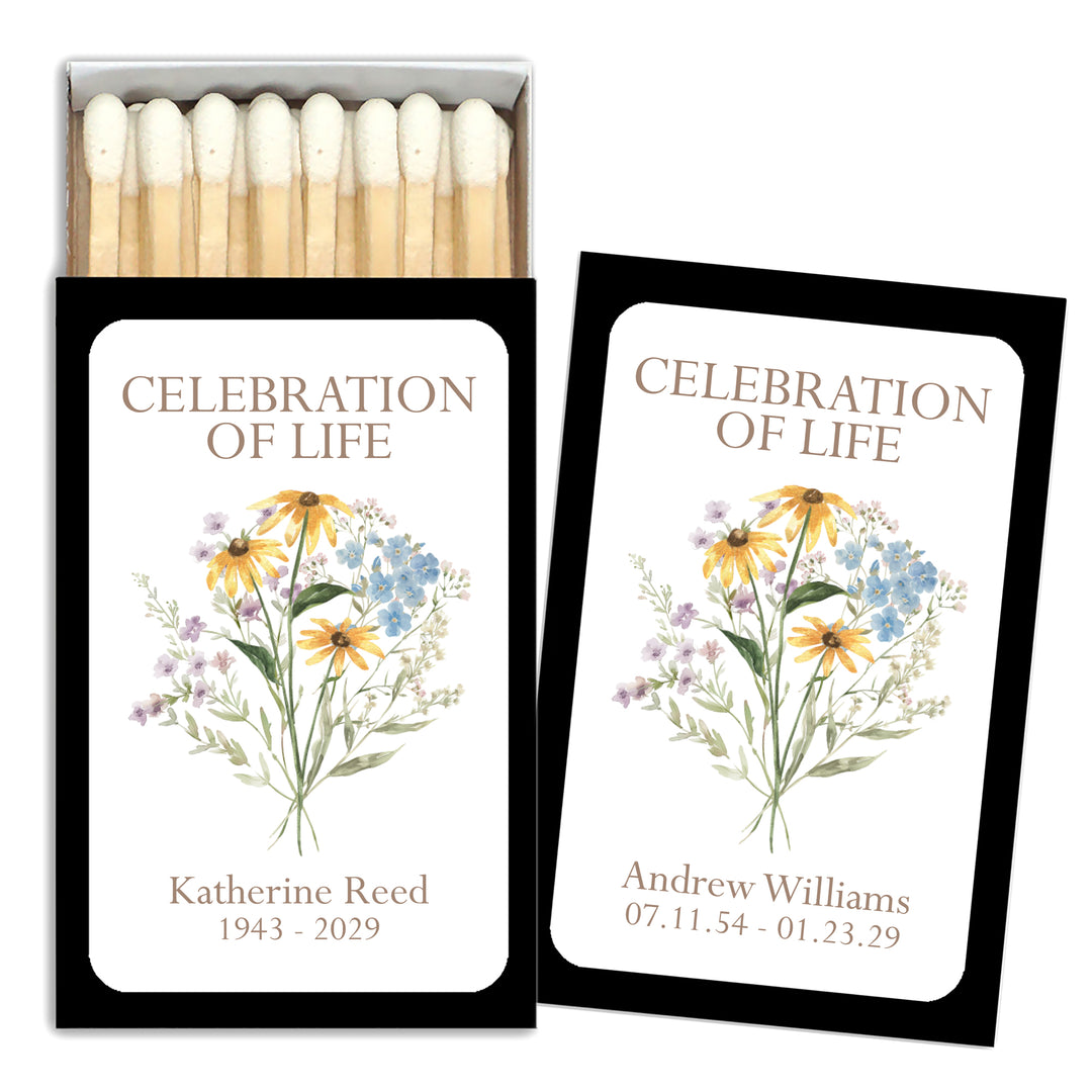Wildflower Memorial, Sympathy Favor, Celebration of Life, Matches - Set of 50