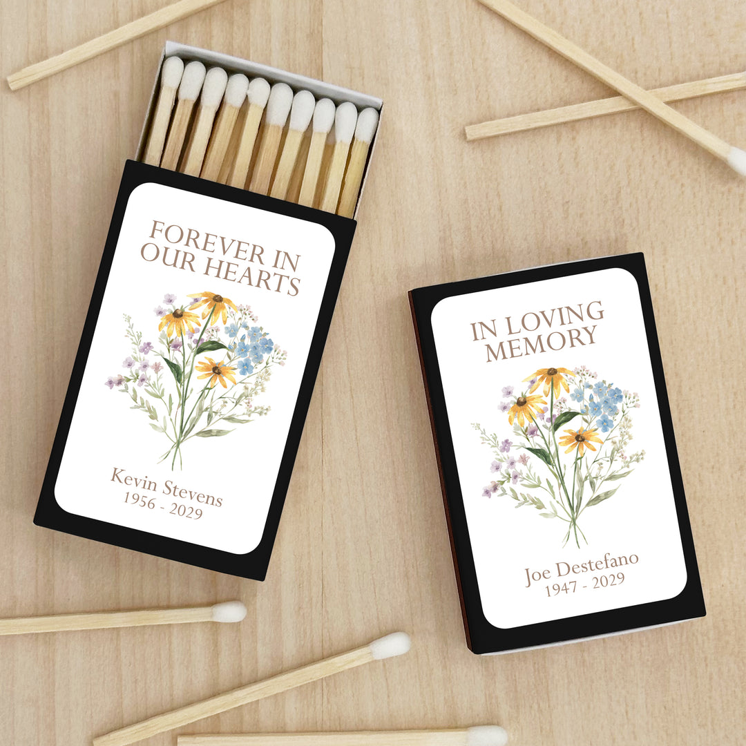 Wildflower Memorial, Sympathy Favor, Celebration of Life, Matches - Set of 50