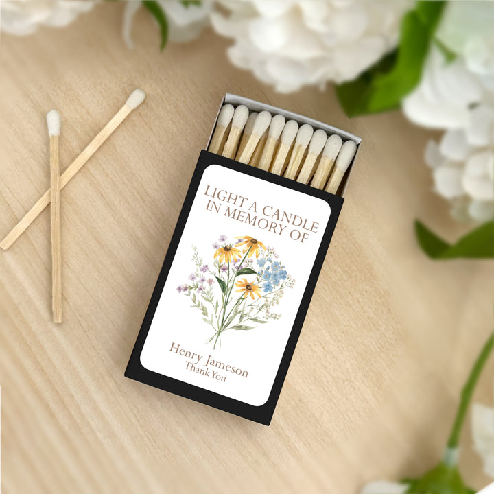 Wildflower Memorial, Sympathy Favor, Celebration of Life, Matches - Set of 50