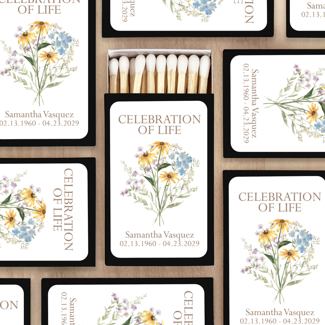 Wildflower Memorial, Sympathy Favor, Celebration of Life, Matches - Set of 50