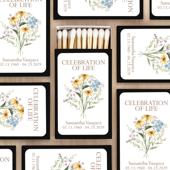 Wildflower Memorial, Sympathy Favor, Celebration of Life, Matches - Set of 50