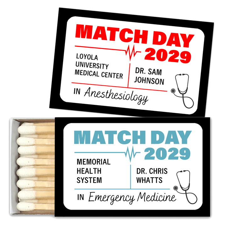 Residency Match Day Matchboxes, Custom Matches, Personalized Residency Gift - Set of 50