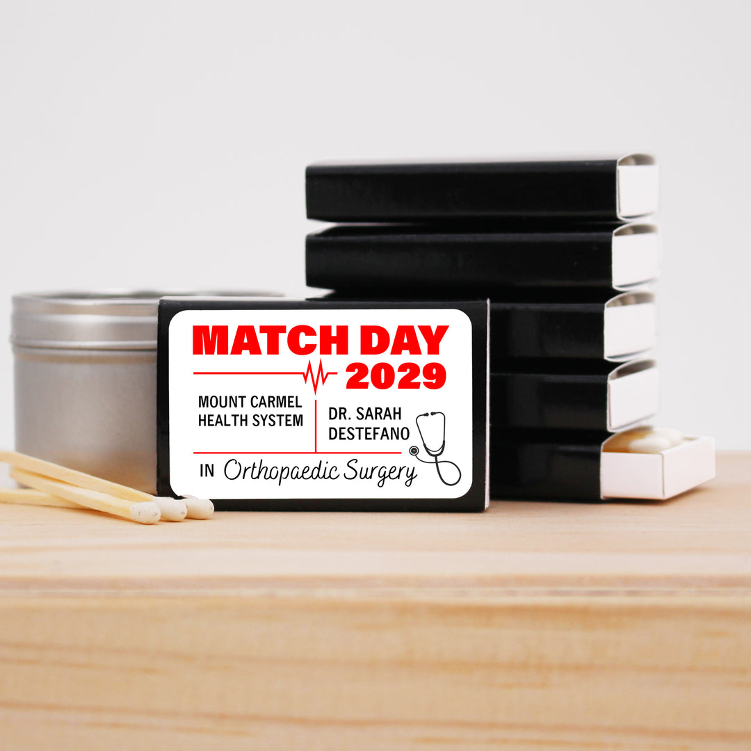 Residency Match Day Matchboxes, Custom Matches, Personalized Residency Gift - Set of 50