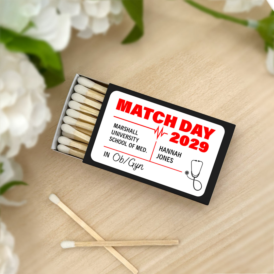 Residency Match Day Matchboxes, Custom Matches, Personalized Residency Gift - Set of 50