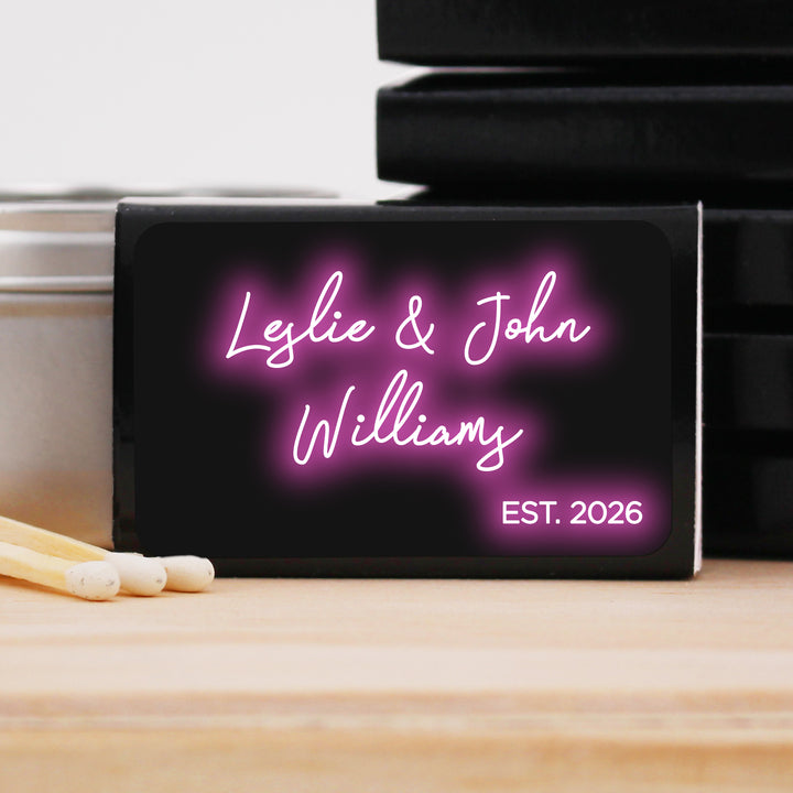 Custom Name Wedding Neon, Neon Wedding Favors, Personalized Matchboxes, Birthday Party Favors, Neon Sign Favor, Bridal Shower -Set of 50