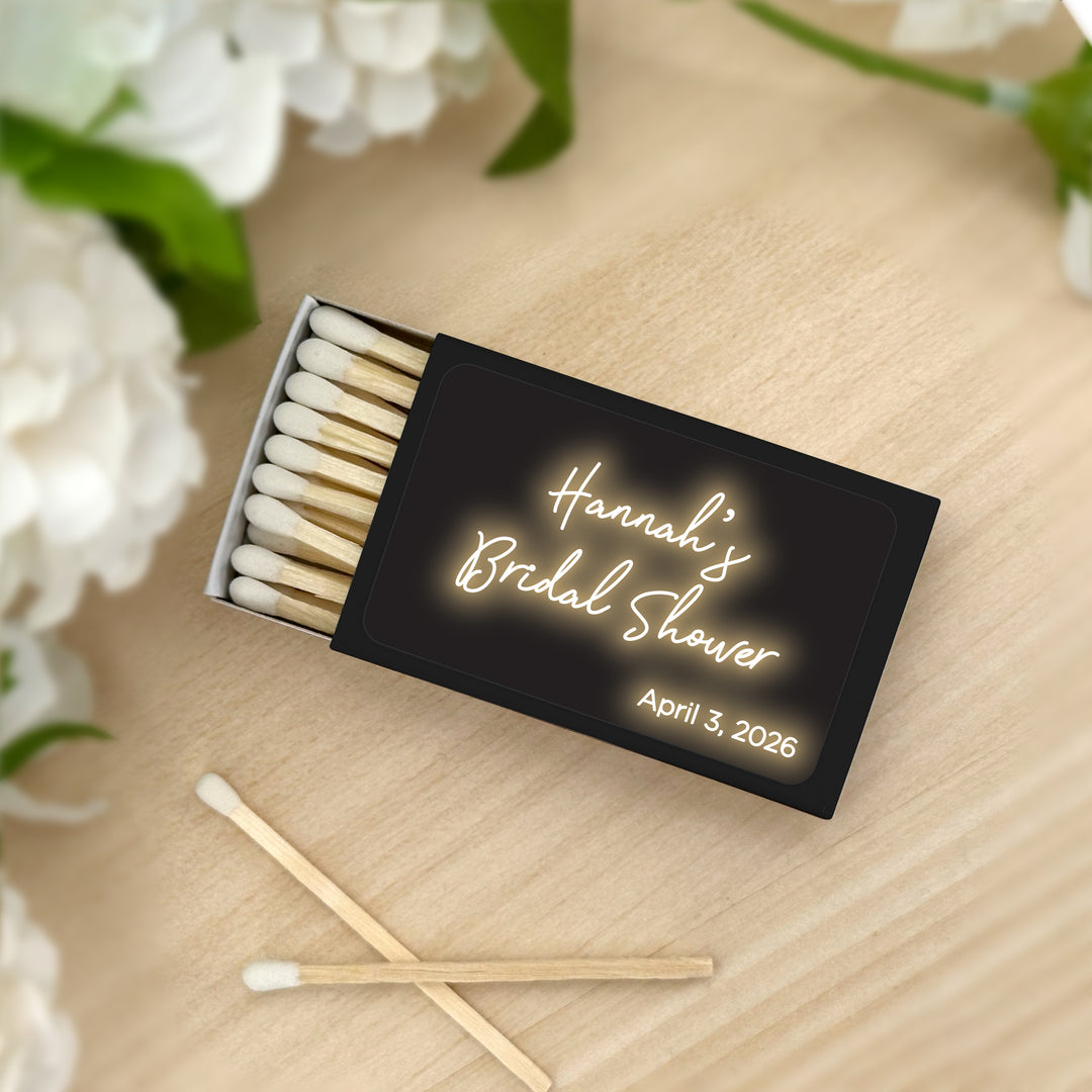Custom Name Wedding Neon, Neon Wedding Favors, Personalized Matchboxes, Birthday Party Favors, Neon Sign Favor, Bridal Shower -Set of 50