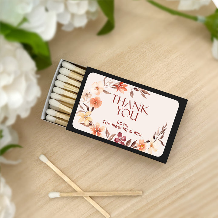 Wedding Favor Matches, Falling in Love, Fall Watercolor Wreath (Set of 50)