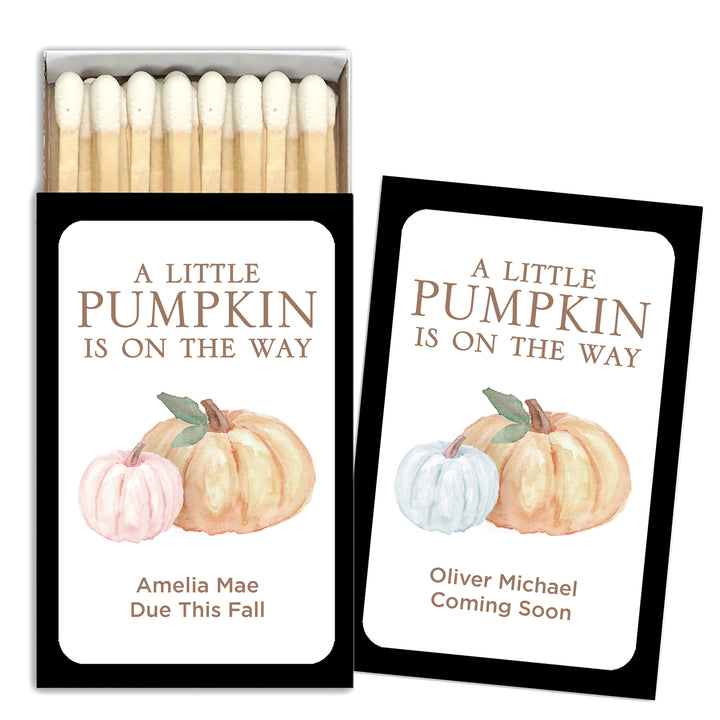 Baby Shower Favor Matches, A Little Pumpkin is on the Way, Watercolor Pumpkins (Set of 50)
